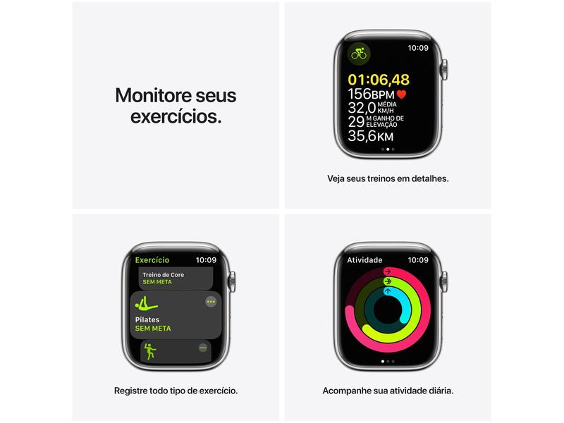 Apple Watch Series 7 45mm GPS + Cellular Prateada - Aço Apple Watch Series 7 45mm GPS + Cellular Prateada - Aço